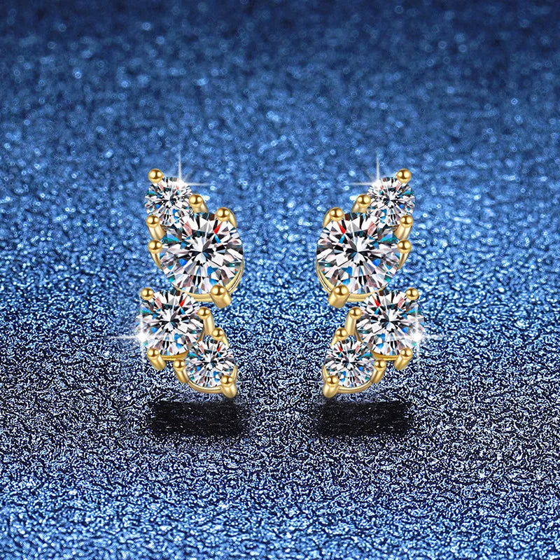 14K Gold Plated 925 Silver 2ct D Moissanite Stud Earrings For Women