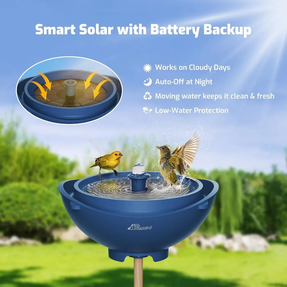 Solar-Powered Bird Bath with Fountain, Battery Backup, 3-in-1 Hanging or Freestanding Design for Garden Patio Decor