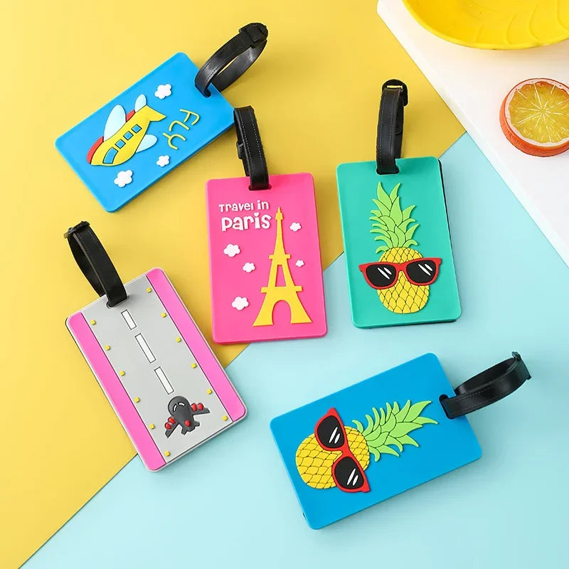 Silicone Cartoon Cute Luggage Tag Travel Suitcase Bag Address Holder Aircraft Pattern Luggage Label Travel Accessories