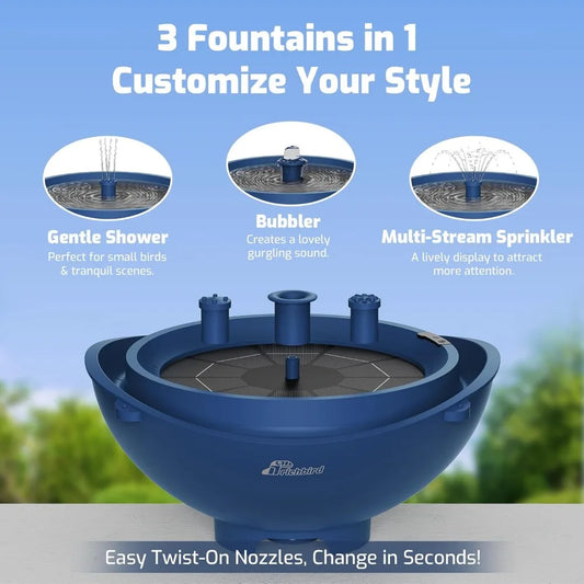 Solar-Powered Bird Bath with Fountain, Battery Backup, 3-in-1 Hanging or Freestanding Design for Garden Patio Decor