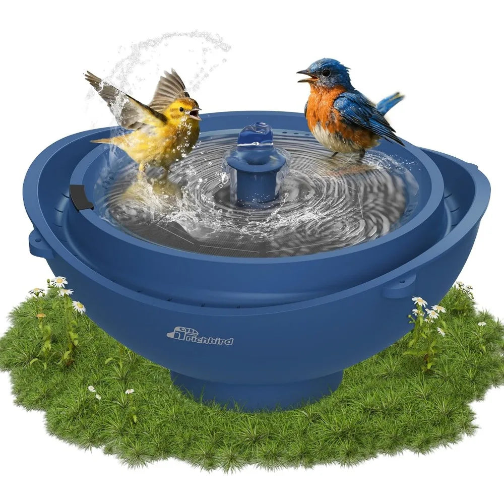 Solar-Powered Bird Bath with Fountain, Battery Backup, 3-in-1 Hanging or Freestanding Design for Garden Patio Decor