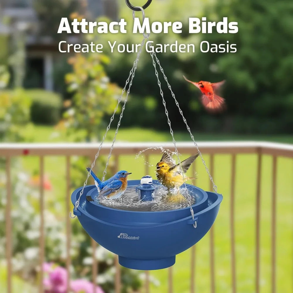 Solar-Powered Bird Bath with Fountain, Battery Backup, 3-in-1 Hanging or Freestanding Design for Garden Patio Decor